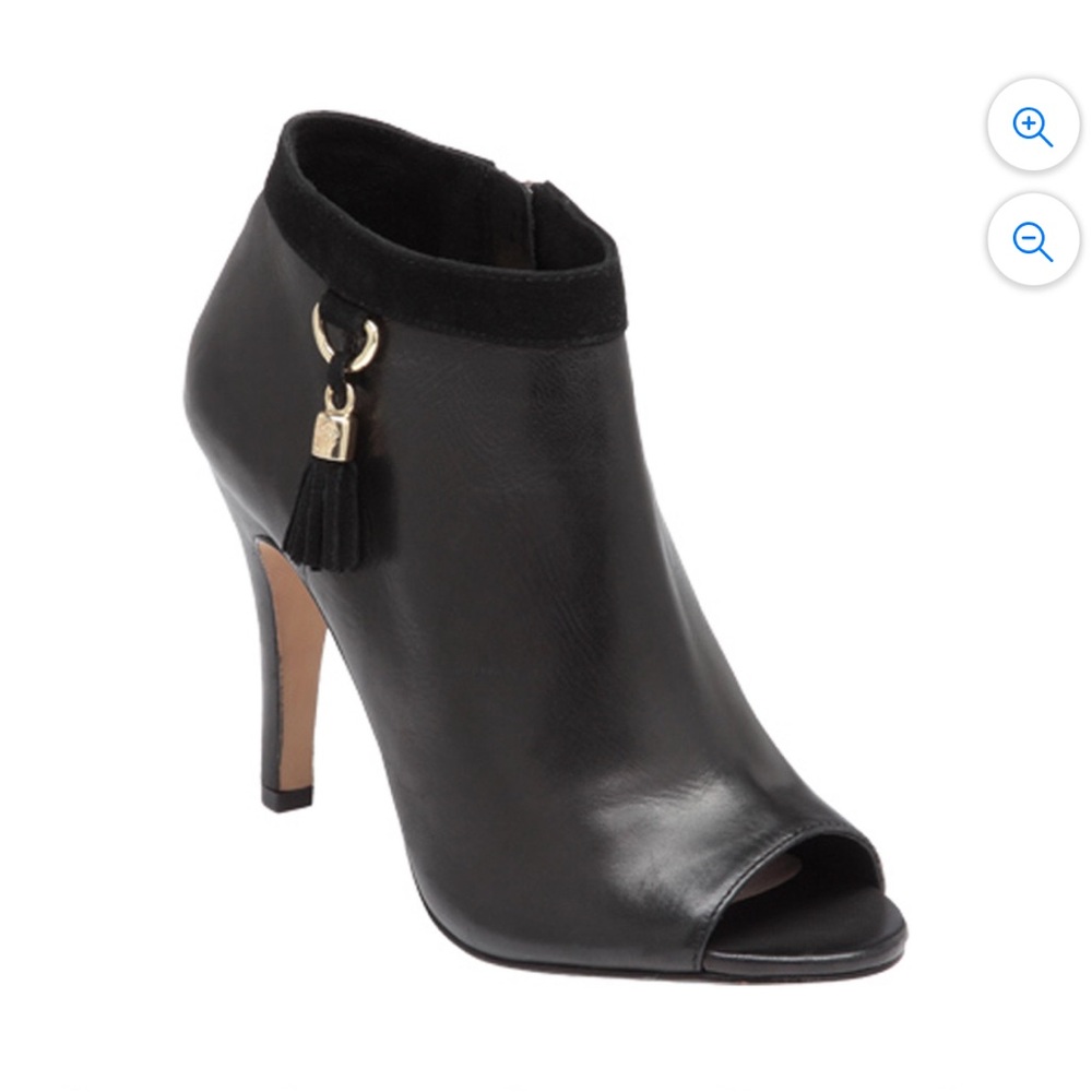 Vince Camuto Kevia Elegant Black Leather Peep-Toe Ankle Boots